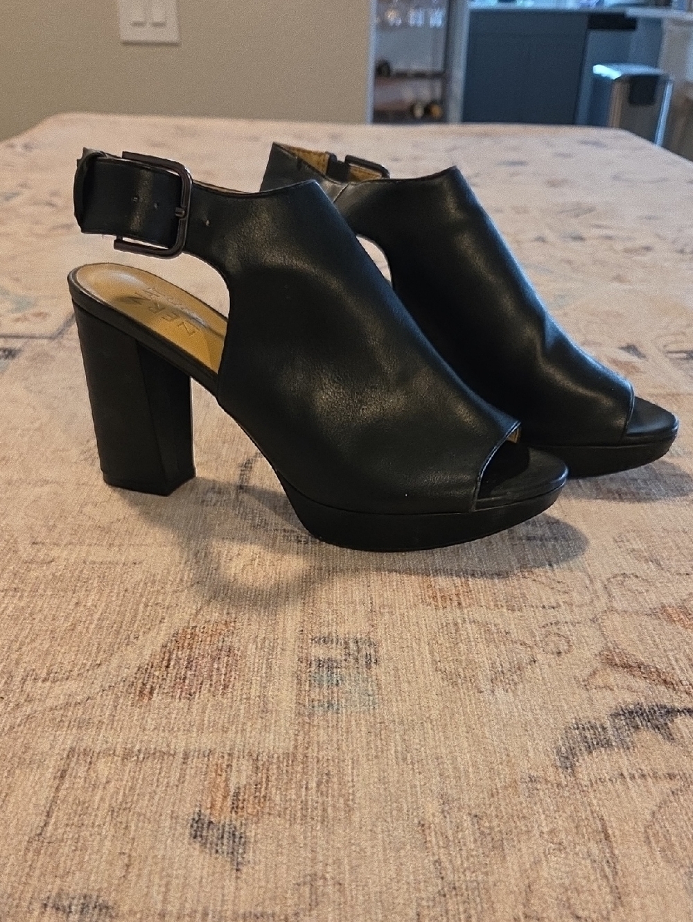 Naturalizer Black Open-Peep Toe Block Heel Sandals